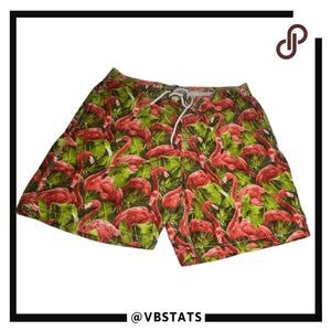 Trunks Surf & Swim Co. Men's Flamingo Print Swim Board Shorts Green Red Size XL